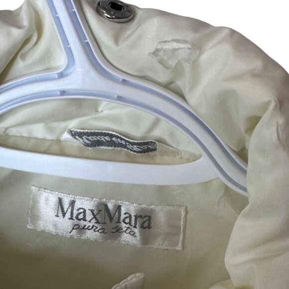 MaxMara long fur neck mid-length quilted puffer coat white women's size 8 - Picture 12 of 13